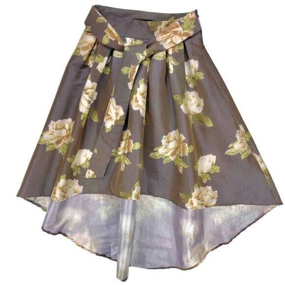 Stella Tweed Skirt Womens M Brown Floral Print Asymmetrical Pleated Eveningwear - Picture 2 of 12